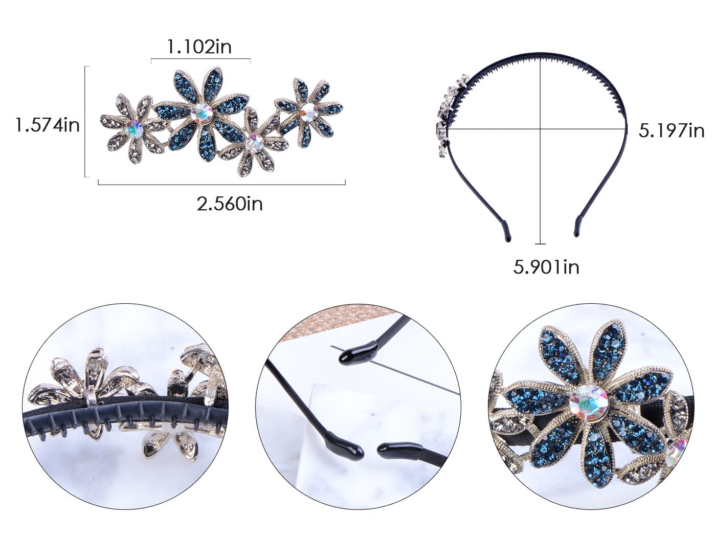 Women Girls Teeth Comb Plastic Black Flower Hairband Headband