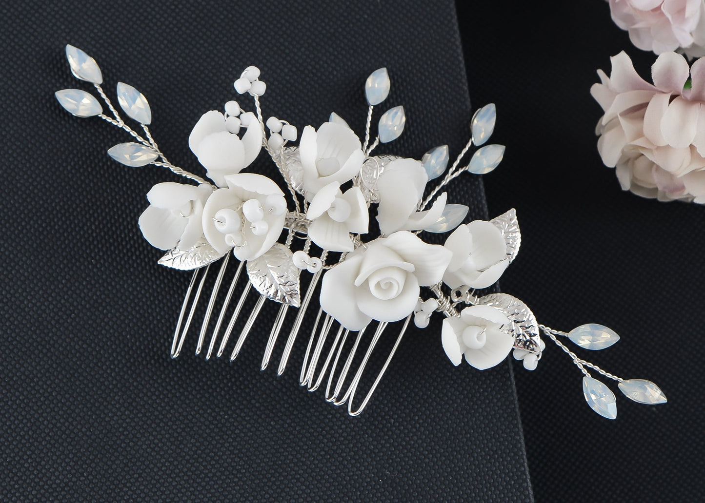 Alilang Bridal Headwear White Flower Faux Pearl Hair Ornament Crystal Rhinestone Hair Comb