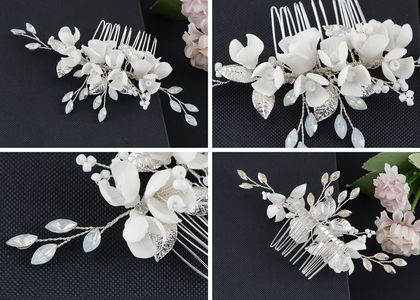 Alilang Bridal Headwear White Flower Faux Pearl Hair Ornament Crystal Rhinestone Hair Comb
