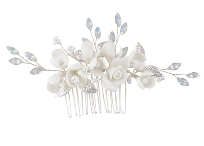 Alilang Bridal Headwear White Flower Faux Pearl Hair Ornament Crystal Rhinestone Hair Comb