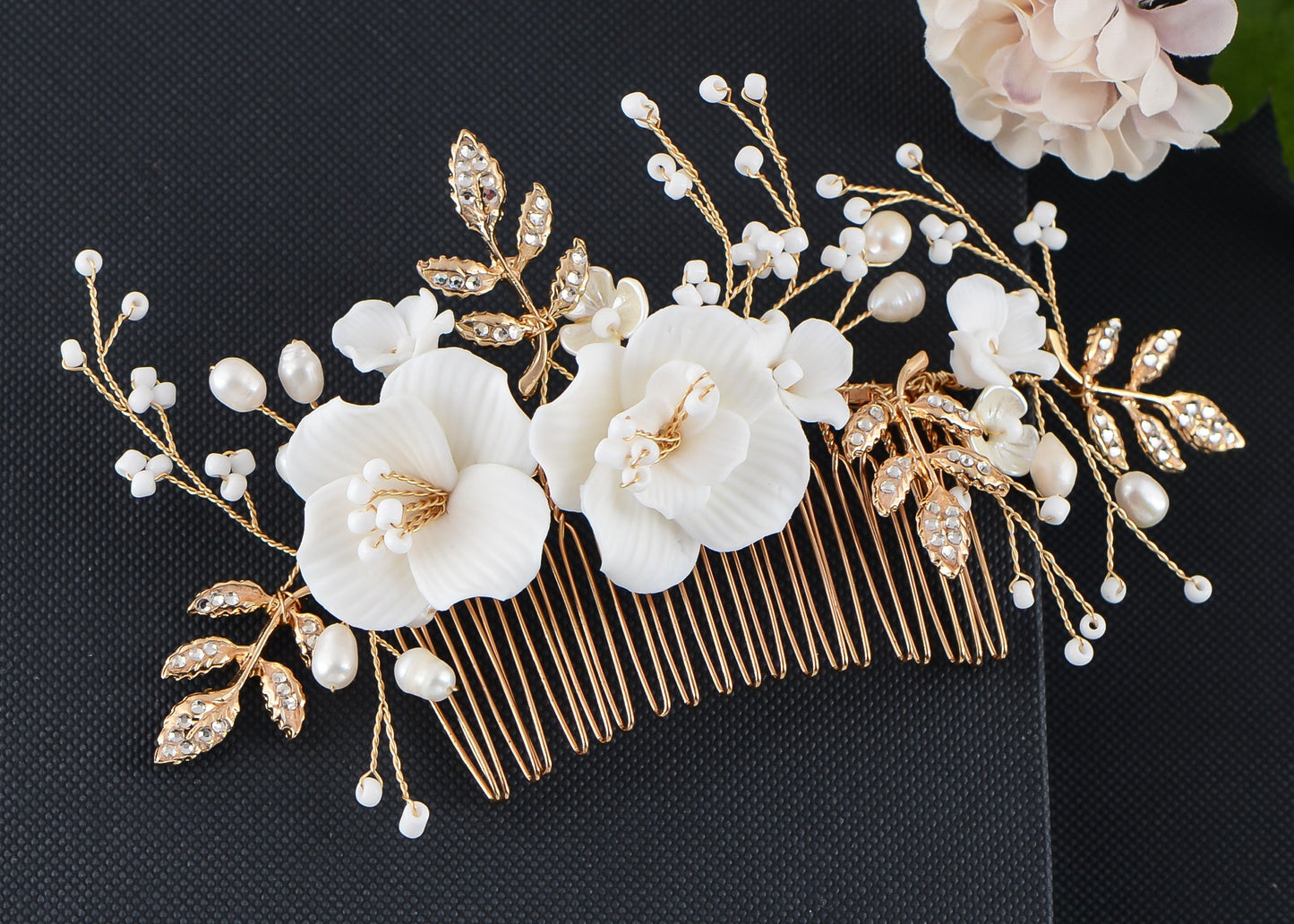 Alilang Bridal Headwear White Flower Faux Pearl Hair Ornament Crystal Rhinestone Hair Comb