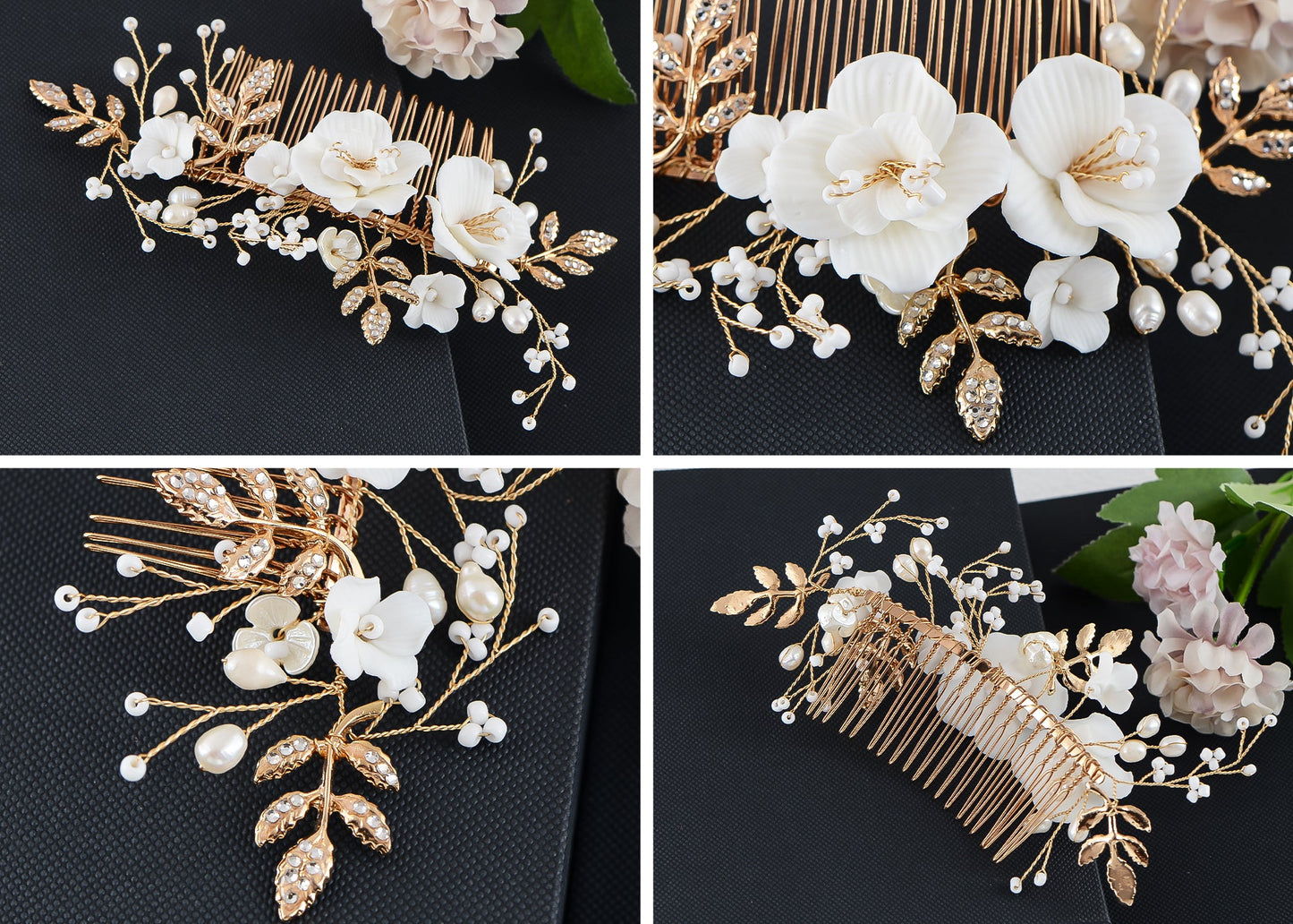 Alilang Bridal Headwear White Flower Faux Pearl Hair Ornament Crystal Rhinestone Hair Comb