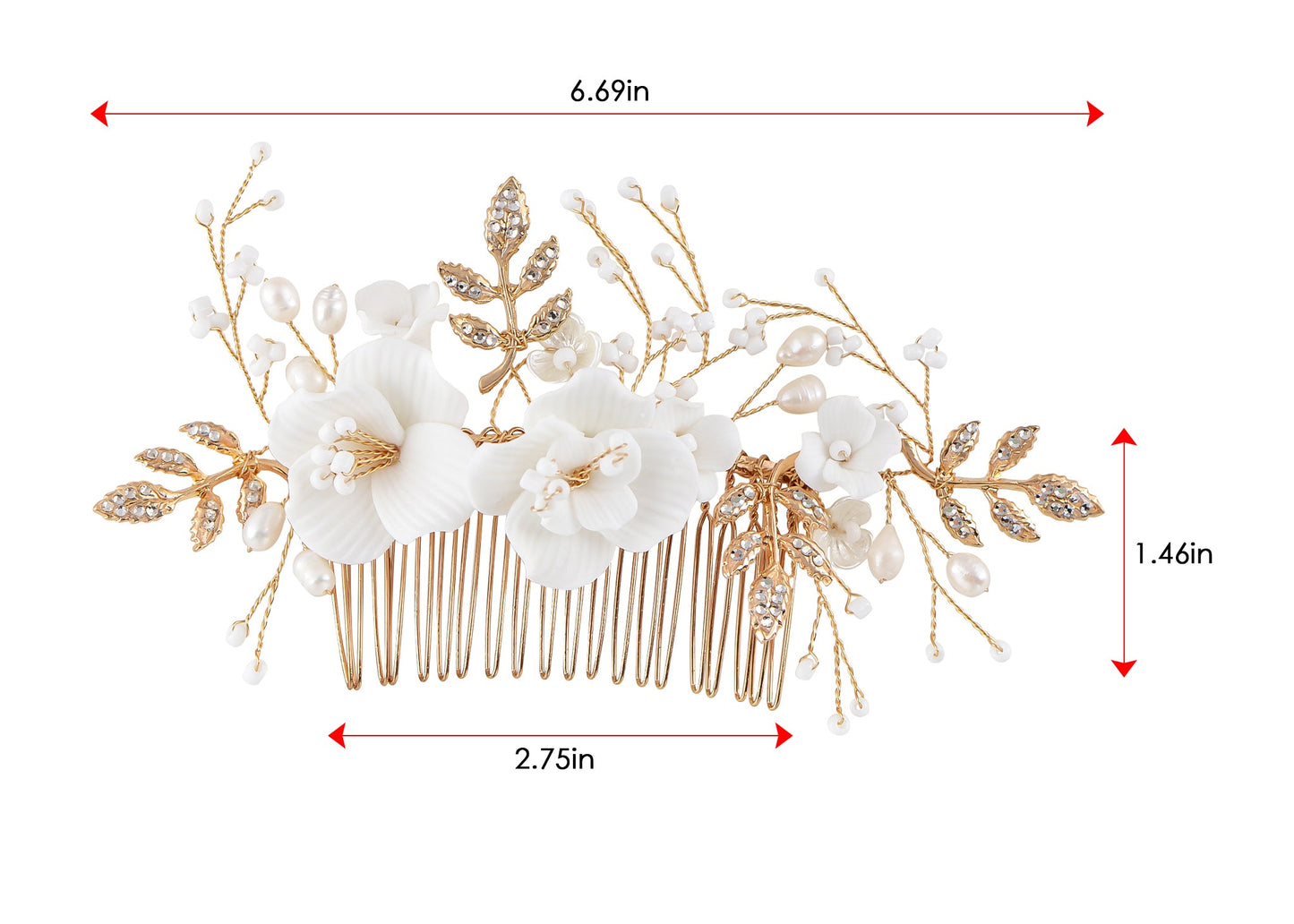 Alilang Bridal Headwear White Flower Faux Pearl Hair Ornament Crystal Rhinestone Hair Comb