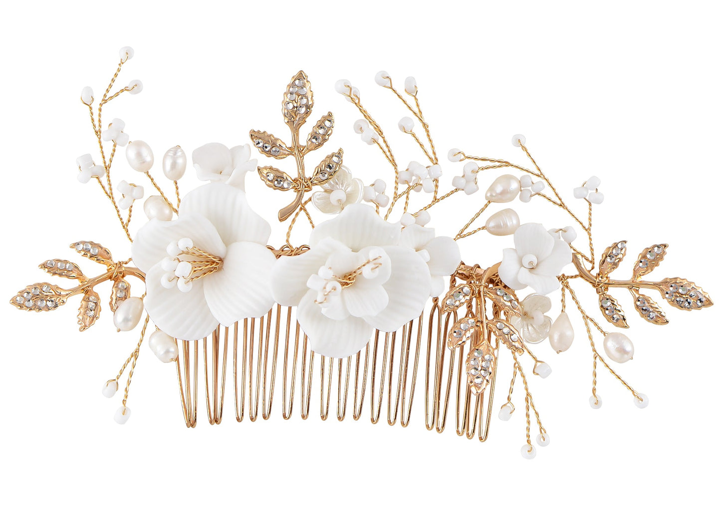 Alilang Bridal Headwear White Flower Faux Pearl Hair Ornament Crystal Rhinestone Hair Comb