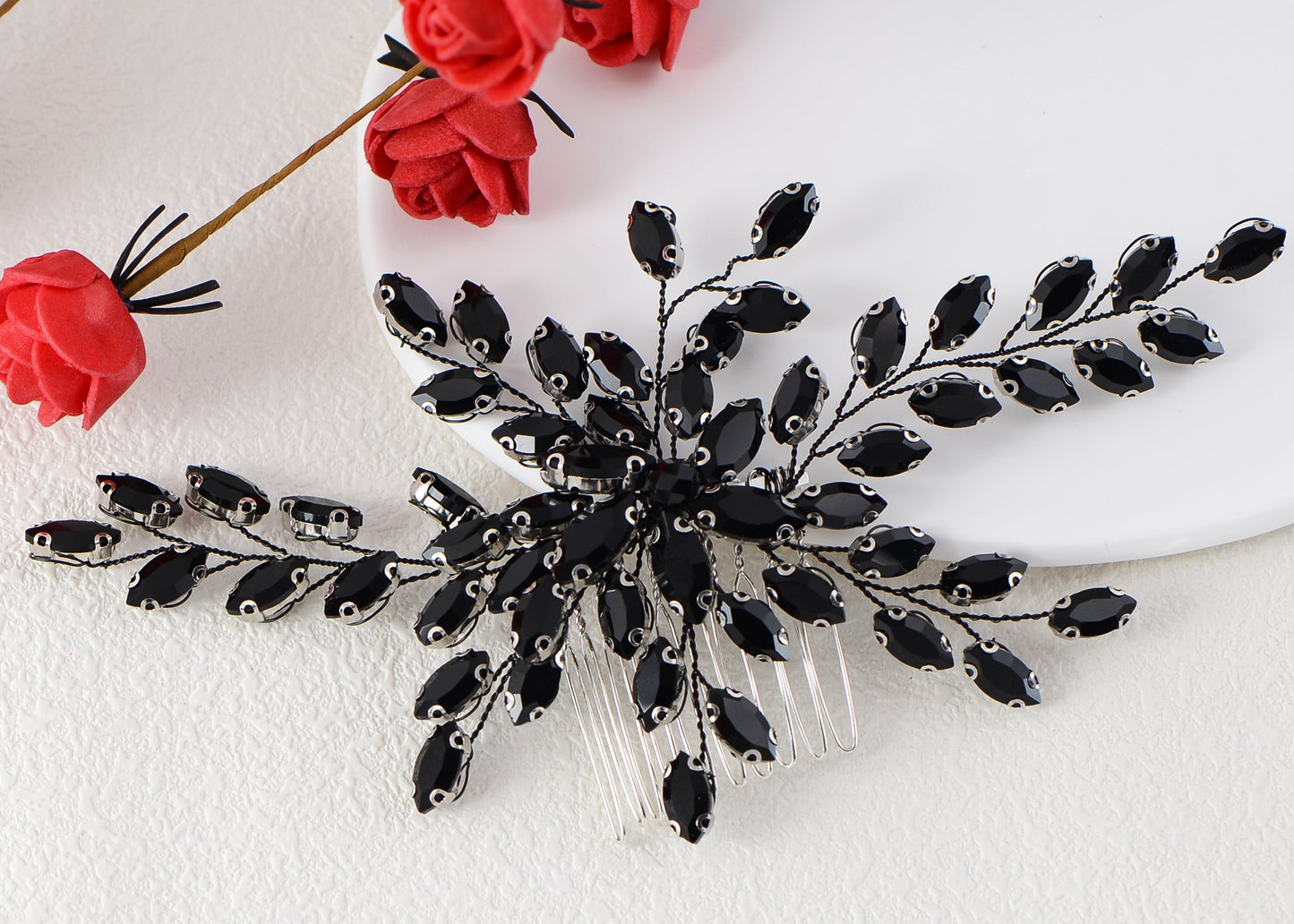 Alilang Women Black Rhinestone Hair Comb Bridal Wedding Hair Accessory Crystal Gift Party Headpiece