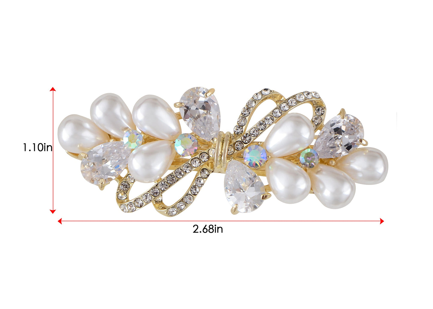 Alilang Womens Golden Tone Luxury Pearl Crystal Rhinestones Bow Tie Hair Clip