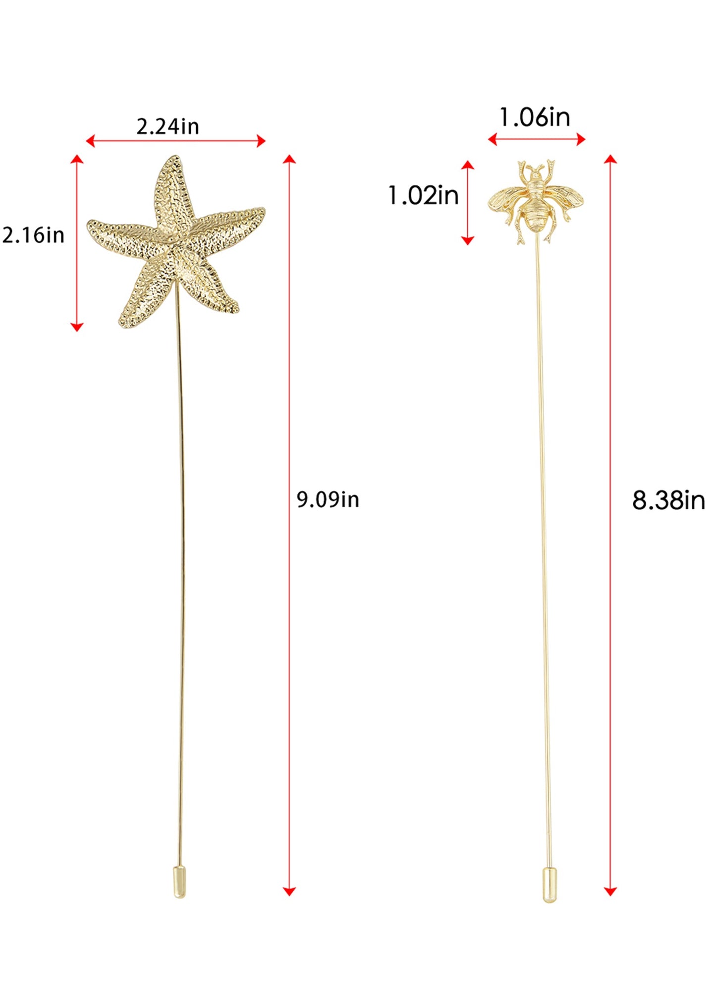 Alilang Women's Gold Tone Starfish, Honey Bee, Silver Star, and Insect Crystal Rhinestone Hatpins Jewelry Set Lapel Stick Pack of 1/3/4/6