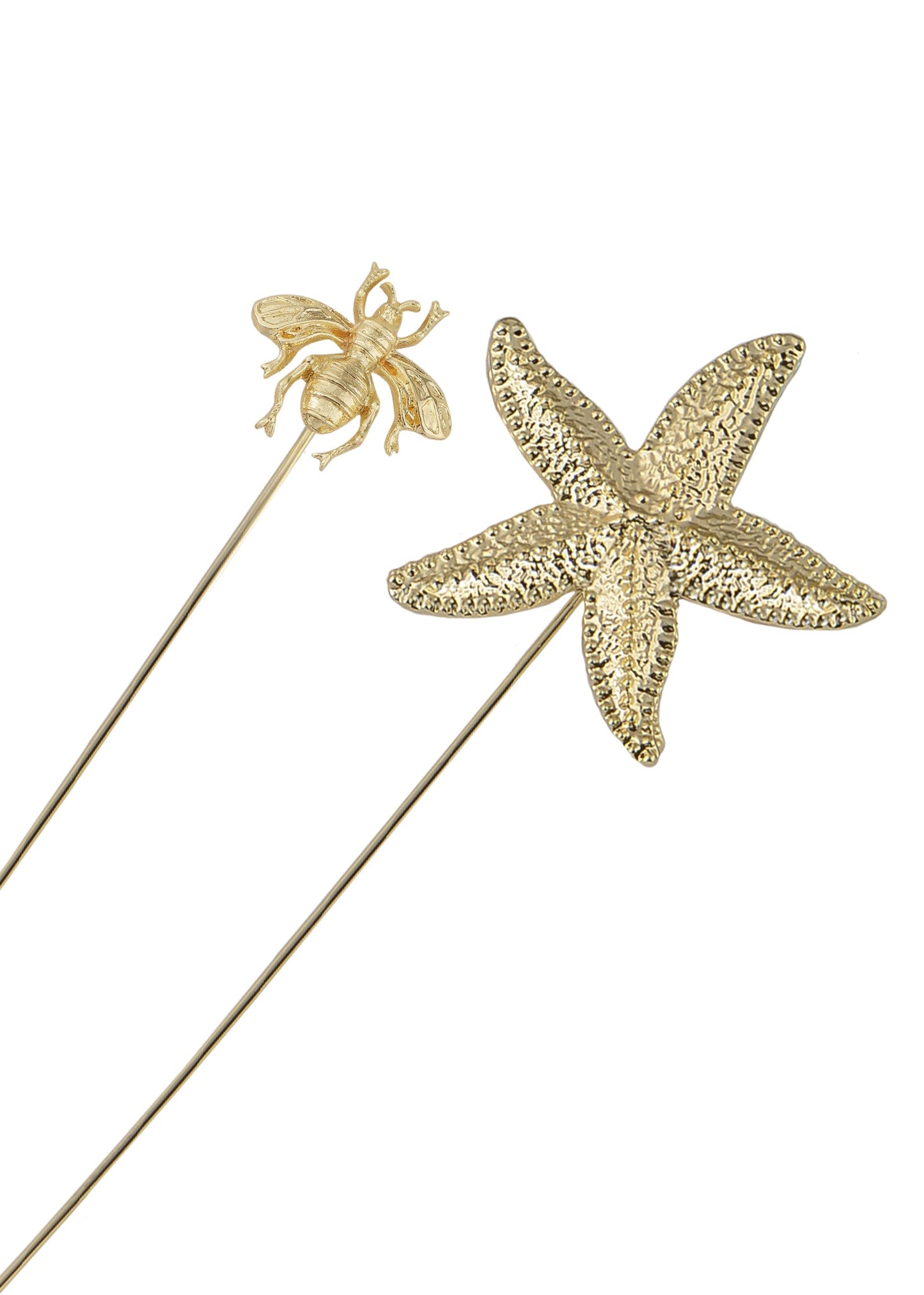 Alilang Women's Gold Tone Starfish, Honey Bee, Silver Star, and Insect Crystal Rhinestone Hatpins Jewelry Set Lapel Stick Pack of 1/3/4/6