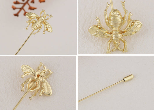 Alilang Women's Gold Tone Starfish, Honey Bee, Silver Star, and Insect Crystal Rhinestone Hatpins Jewelry Set Lapel Stick Pack of 1/3/4/6