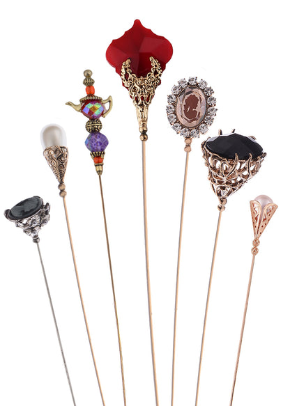 Alilang 5Pcs/ 3Pcs Hat Pin Golden Vintage Style Safety Pins Brooches Suit Tie Hat Scarf Badge set Jewelry Accessories