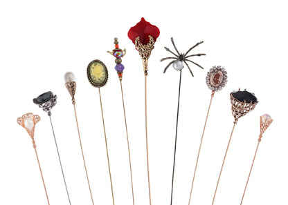 Alilang 5Pcs/ 3Pcs Hat Pin Golden Vintage Style Safety Pins Brooches Suit Tie Hat Scarf Badge set Jewelry Accessories