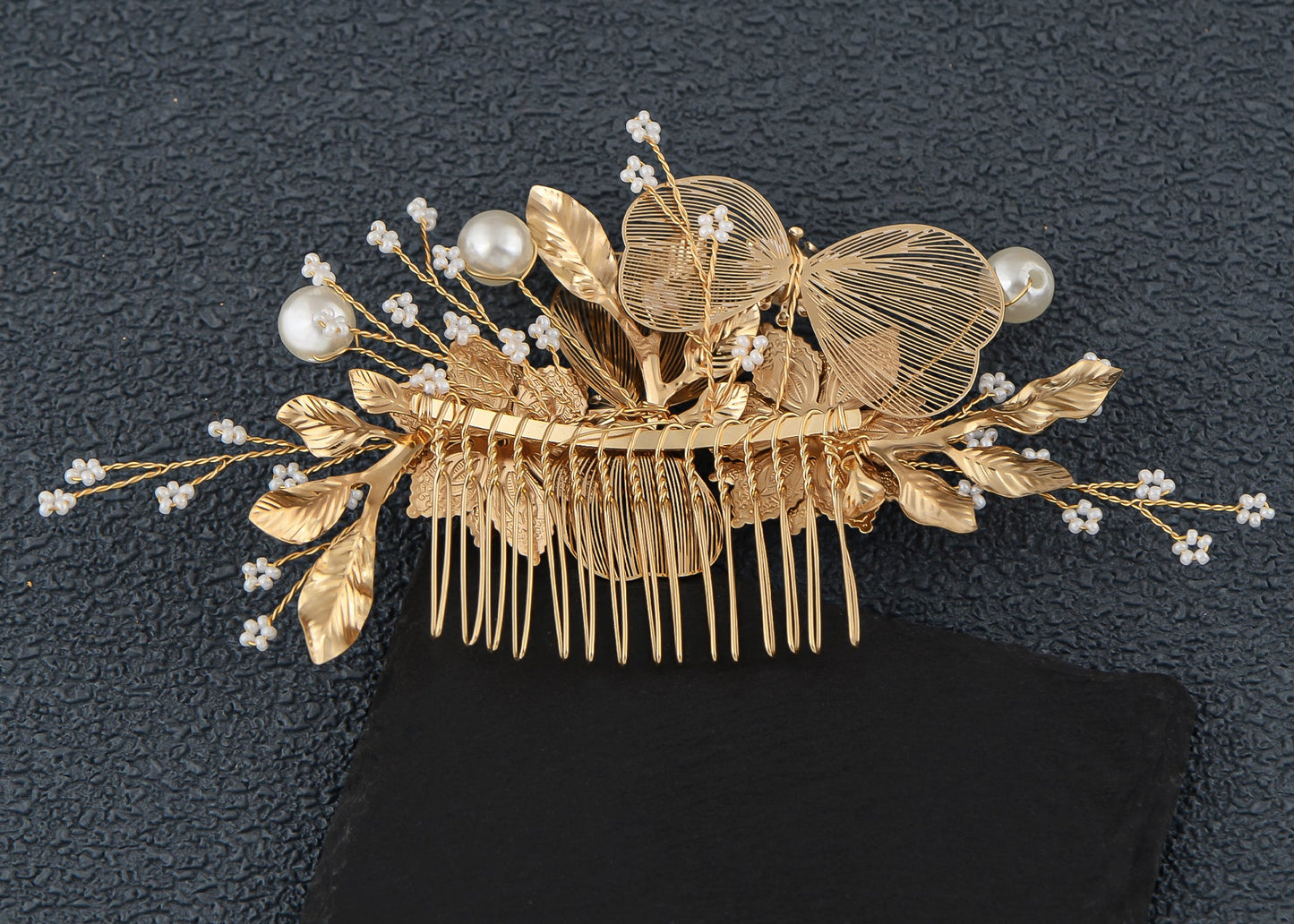 Alilang Bridal Wedding Flower Leaves Pearl Butterfly Headpiece Crystal Rhinestone Hair Accessory Hair Side Comb For Women