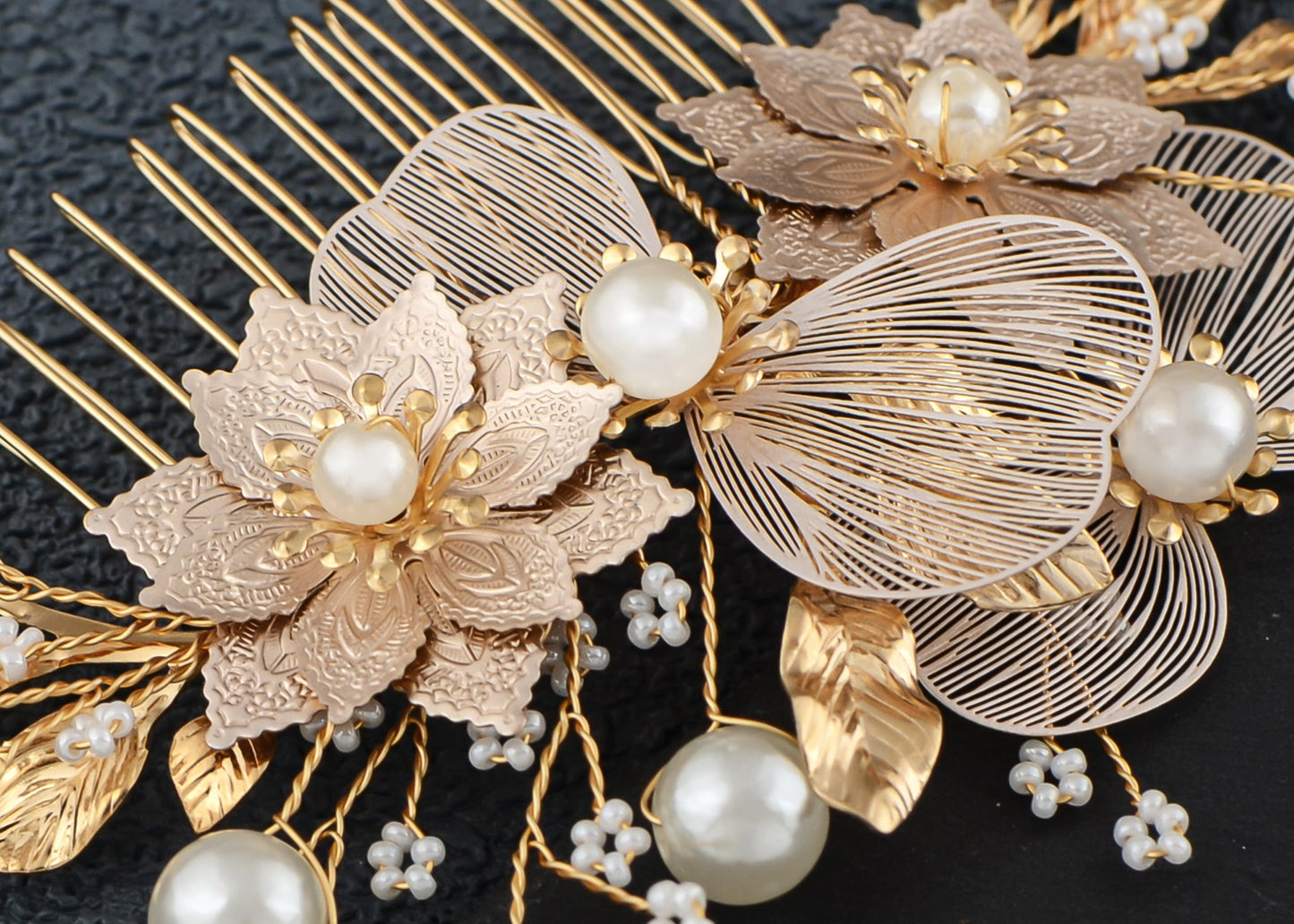 Alilang Bridal Wedding Flower Leaves Pearl Butterfly Headpiece Crystal Rhinestone Hair Accessory Hair Side Comb For Women