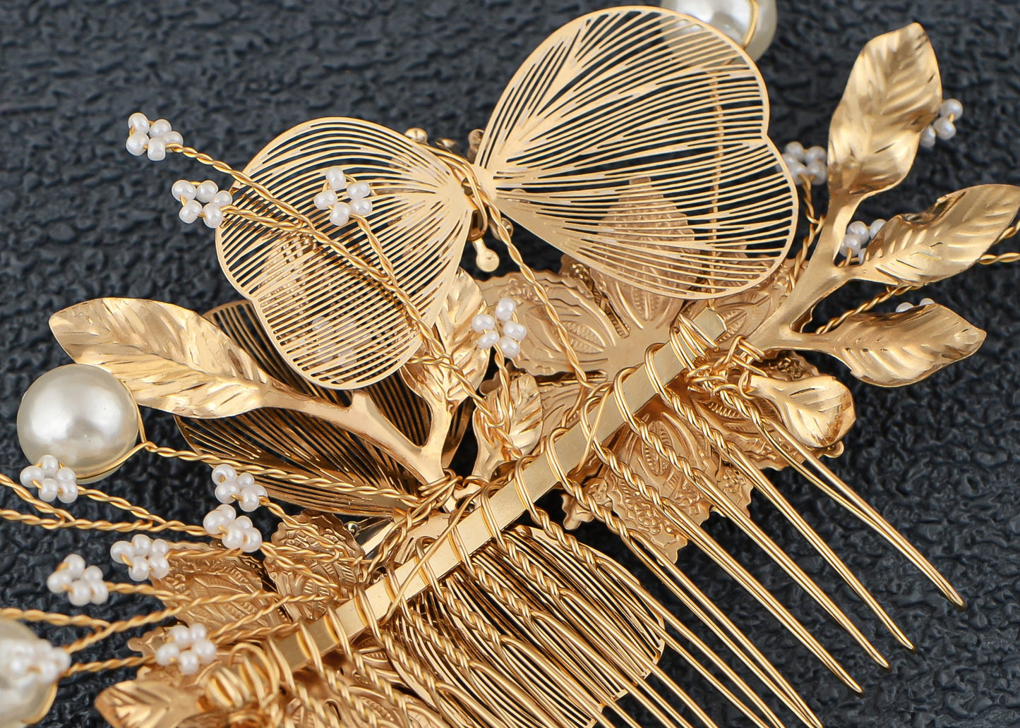 Alilang Bridal Wedding Flower Leaves Pearl Butterfly Headpiece Crystal Rhinestone Hair Accessory Hair Side Comb For Women