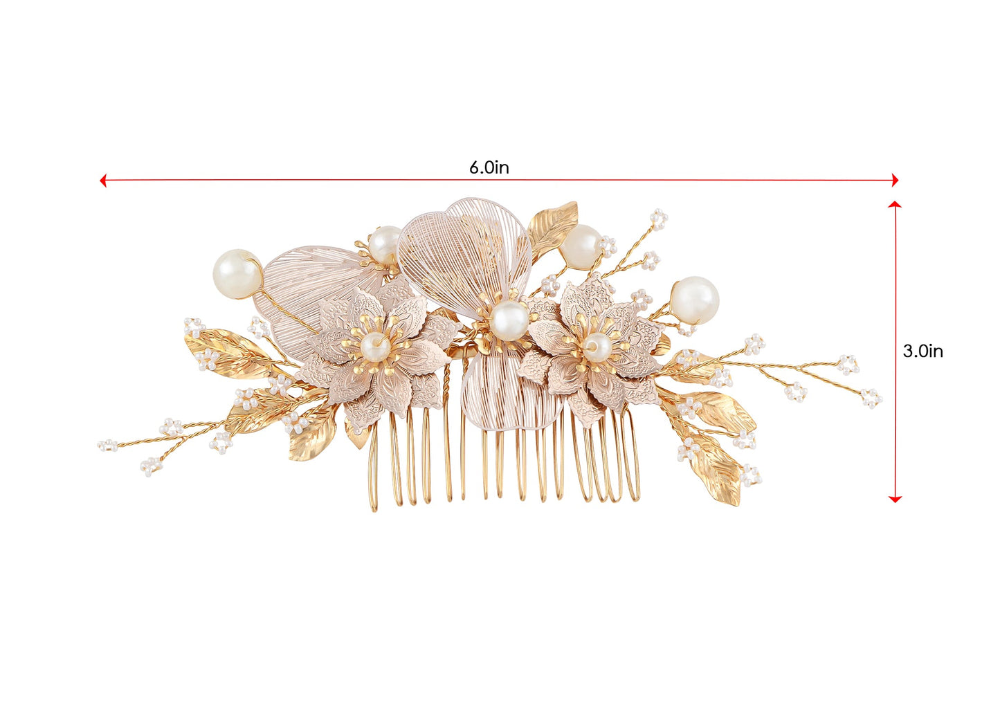 Alilang Bridal Wedding Flower Leaves Pearl Butterfly Headpiece Crystal Rhinestone Hair Accessory Hair Side Comb For Women