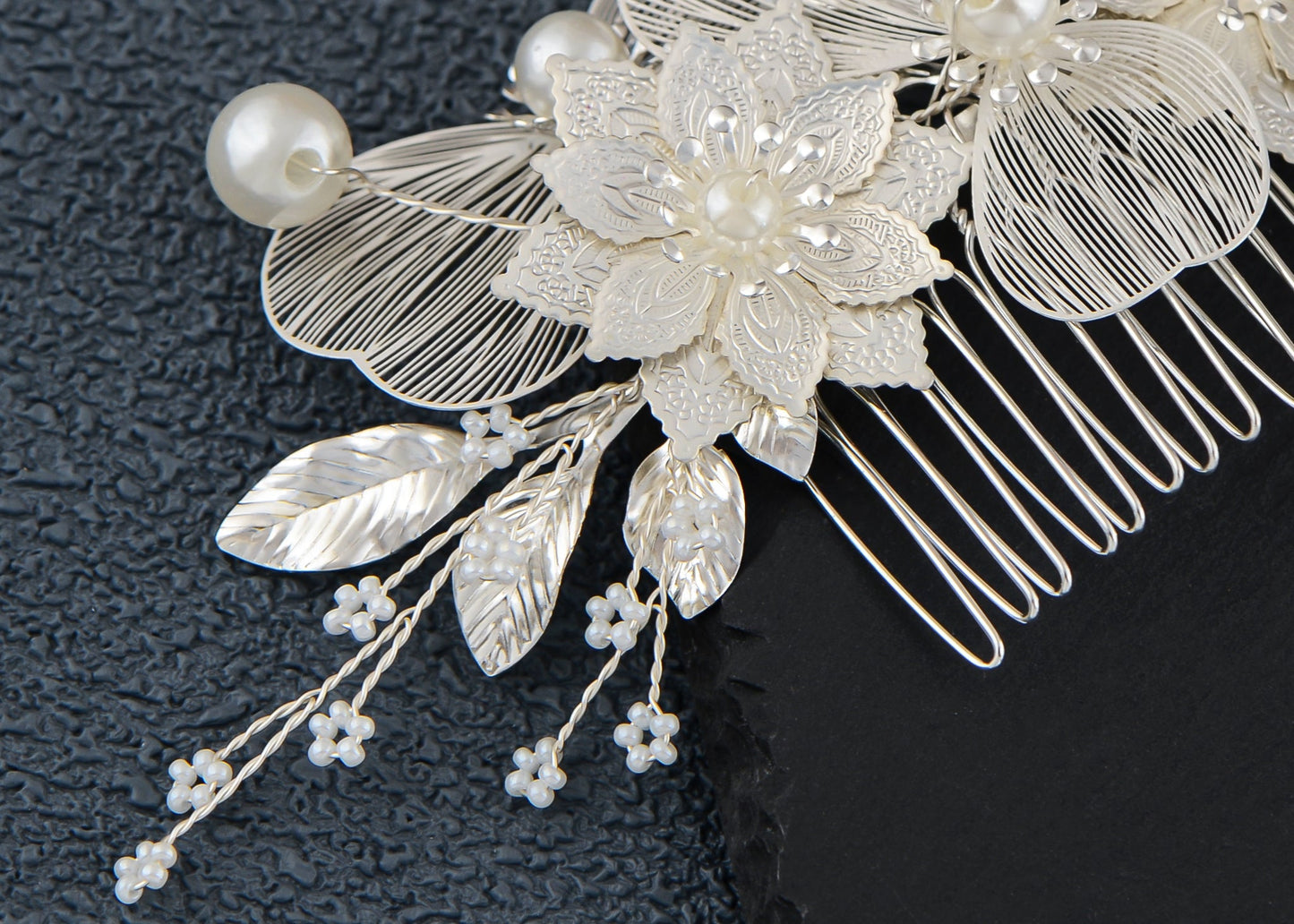 Alilang Bridal Wedding Flower Leaves Pearl Butterfly Headpiece Crystal Rhinestone Hair Accessory Hair Side Comb For Women