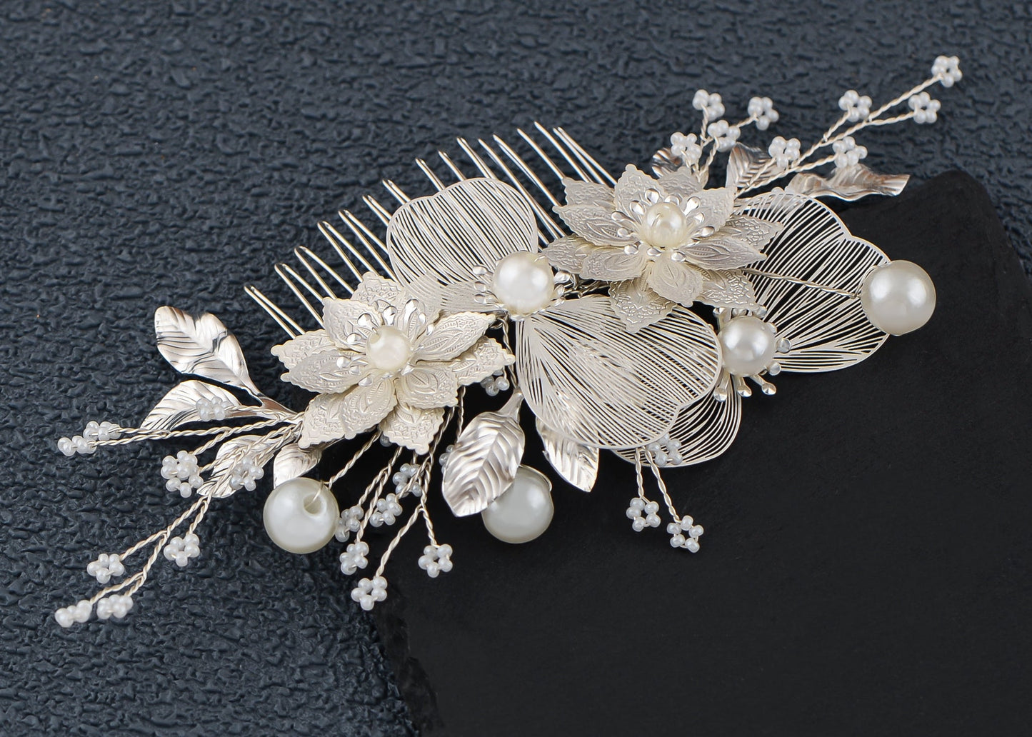 Alilang Bridal Wedding Flower Leaves Pearl Butterfly Headpiece Crystal Rhinestone Hair Accessory Hair Side Comb For Women