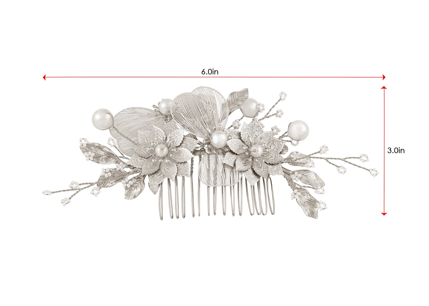 Alilang Bridal Wedding Flower Leaves Pearl Butterfly Headpiece Crystal Rhinestone Hair Accessory Hair Side Comb For Women