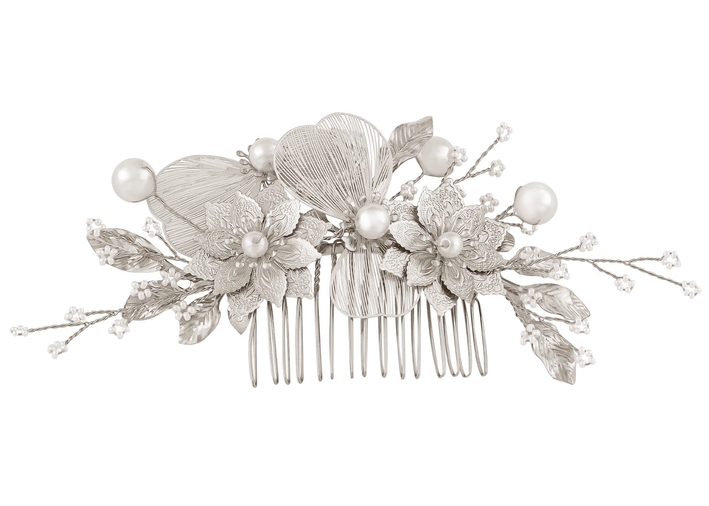 Alilang Bridal Wedding Flower Leaves Pearl Butterfly Headpiece Crystal Rhinestone Hair Accessory Hair Side Comb For Women