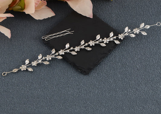 Alilang Silvery Bridal Wedding Flower Leaf Twigs Zircon Crystal Rhinestone Hair Vine Accessory