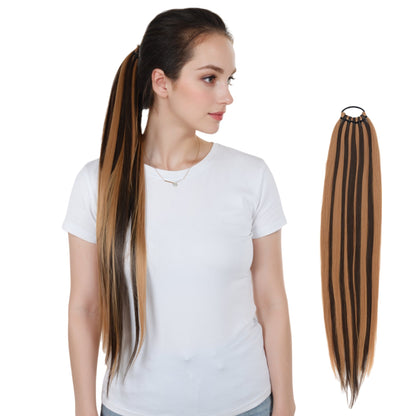 24 Inch Long Straight Ponytail Extension Elastic Ring Long Straight Hair For Daily and Special Occasions