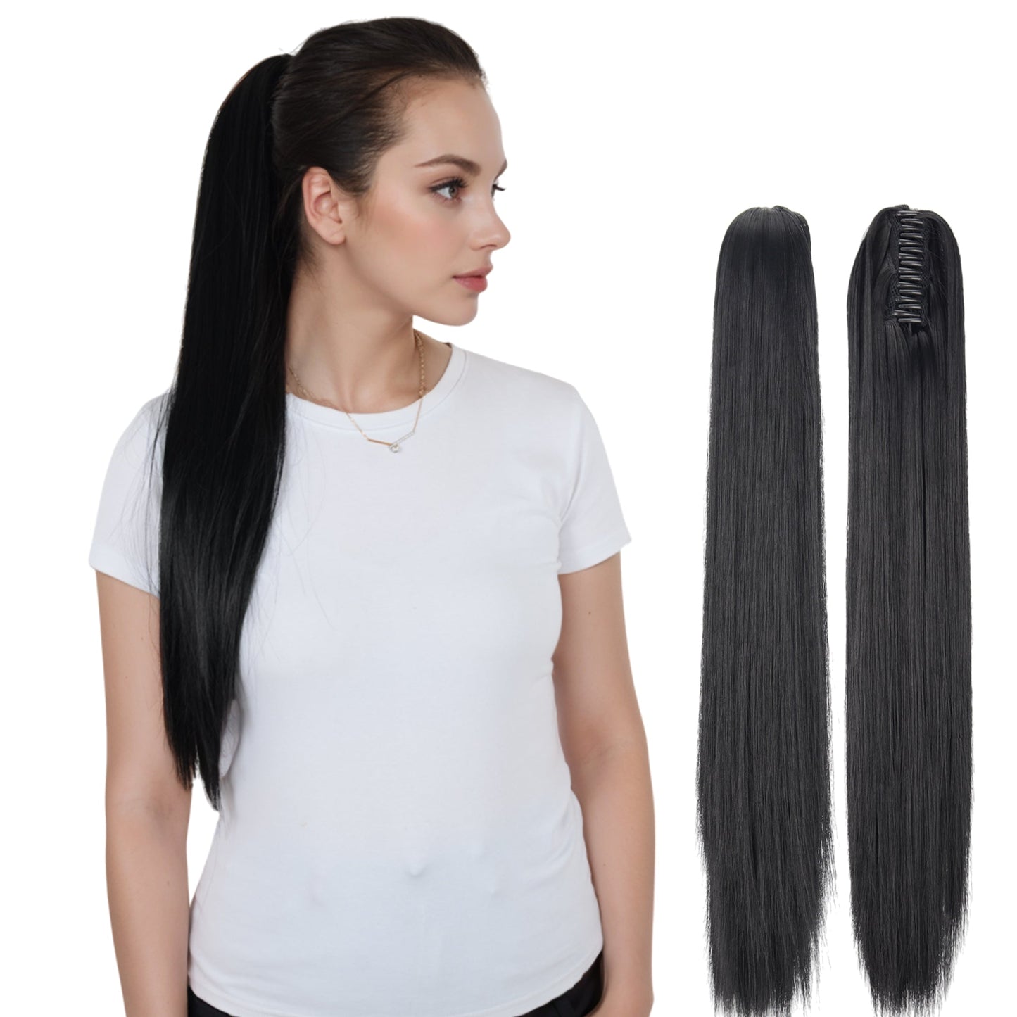 Claw Clip Long Straight Ponytail Extension Natural-Looking Hairpiece 24 Inch