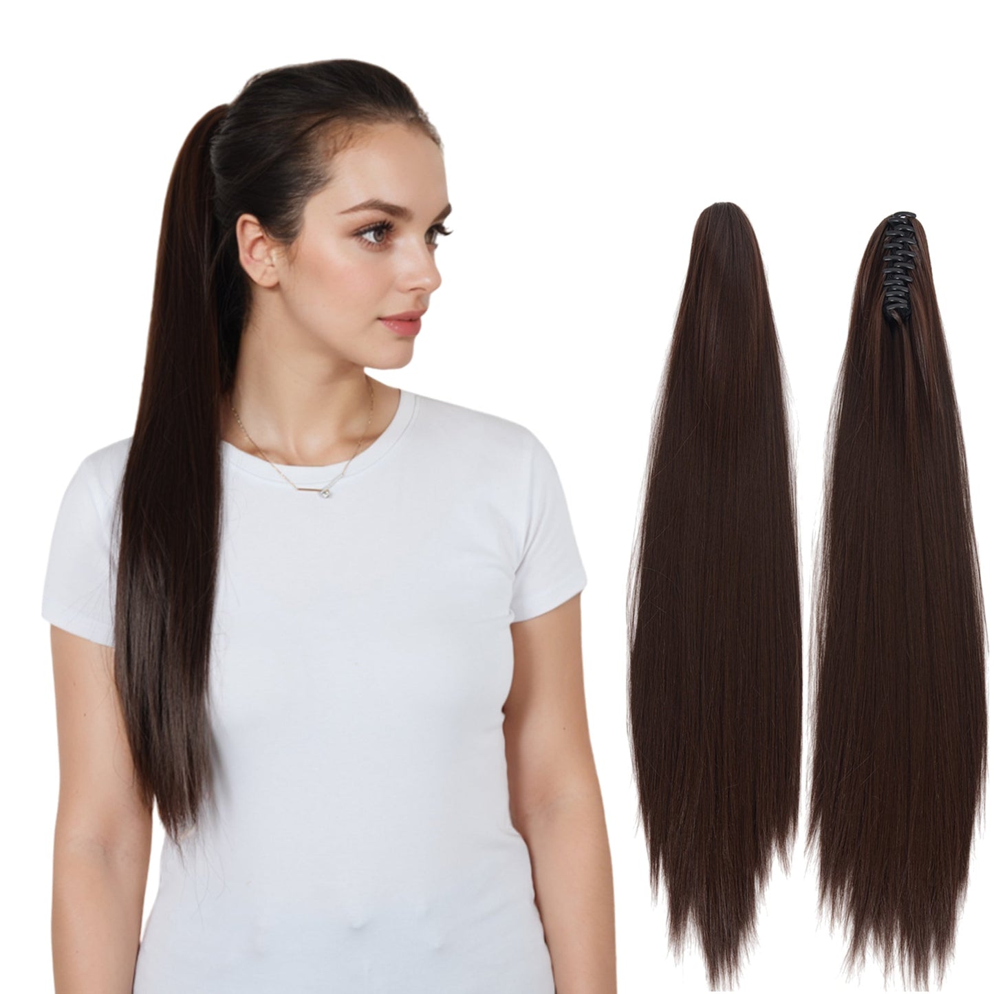 Claw Clip Long Straight Ponytail Extension Natural-Looking Hairpiece 24 Inch