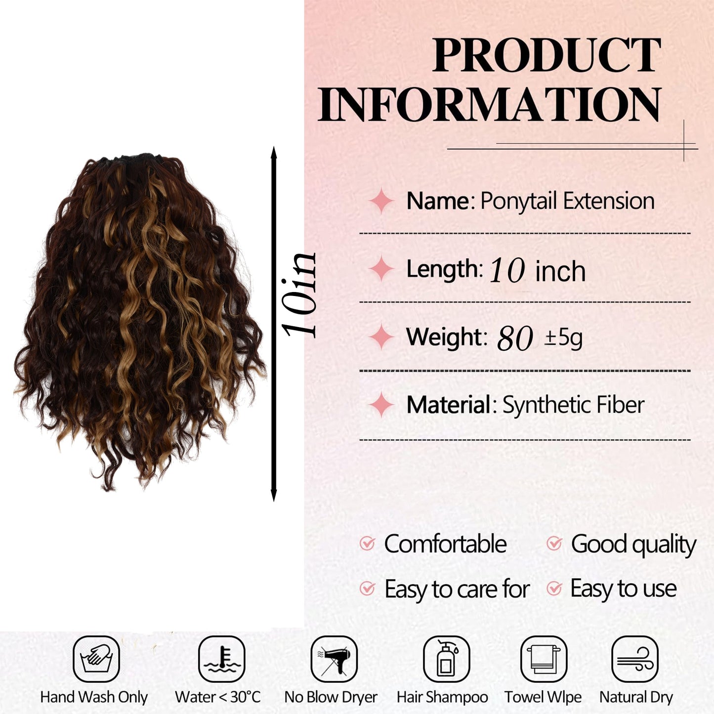 10 Inch Short Curly Drawstring Ponytail Extension for Women Synthetic Clip-In Ponytail Hairpiece for Daily Use
