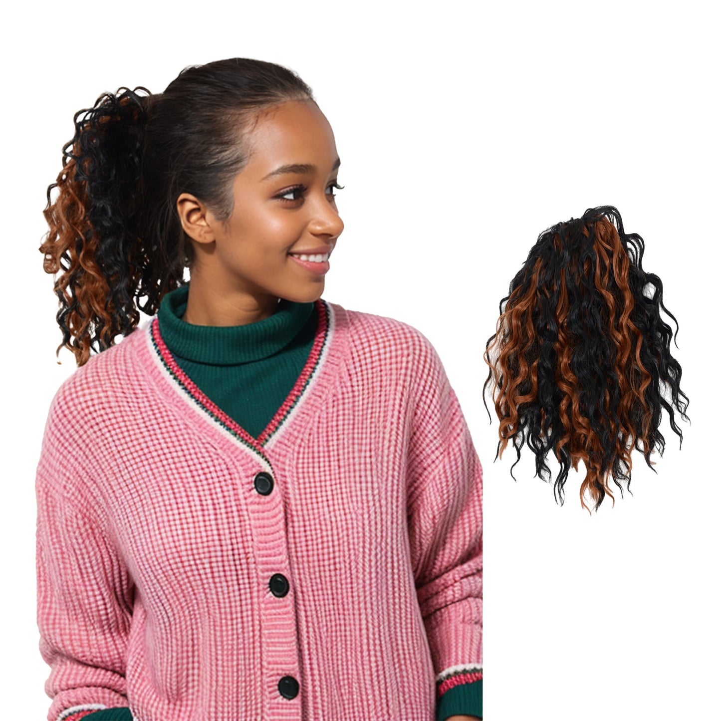 10 Inch Short Curly Drawstring Ponytail Extension for Women Synthetic Clip-In Ponytail Hairpiece for Daily Use