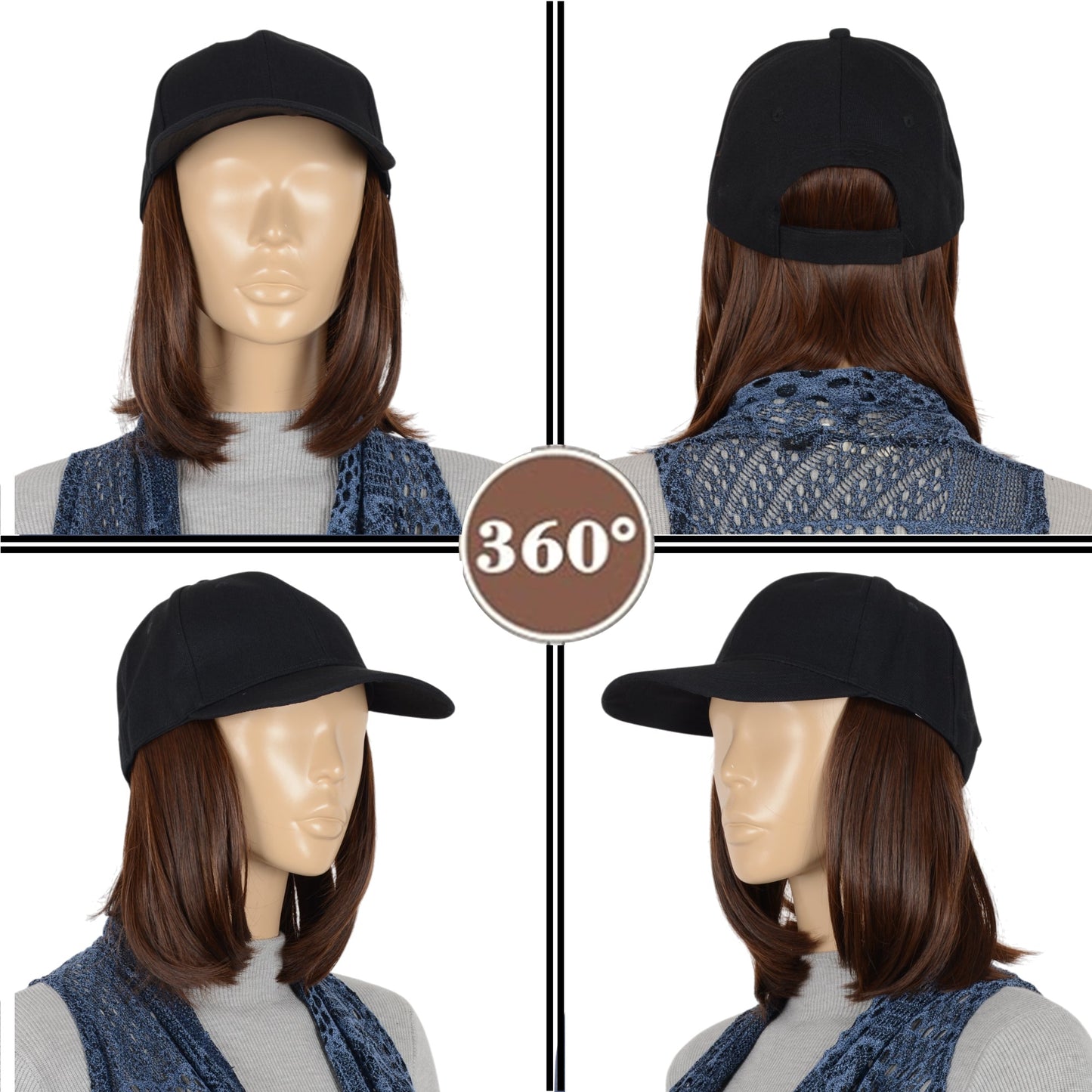 Adjustable Short Hair Wig Baseball Cap for Women with Natural Looking 10 Inch Bob Hairpiece for Outdoor and Daily Wear