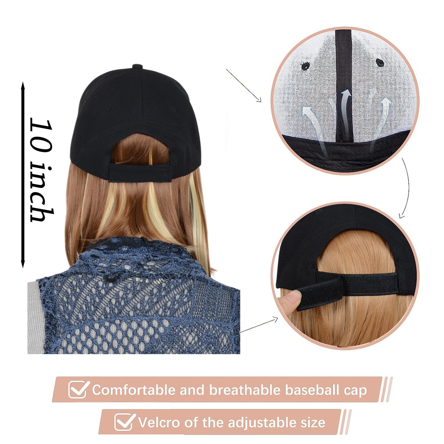 Adjustable Short Hair Wig Baseball Cap for Women with Natural Looking 10 Inch Bob Hairpiece for Outdoor and Daily Wear