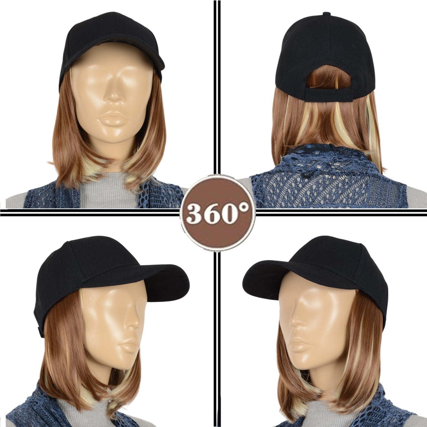 Adjustable Short Hair Wig Baseball Cap for Women with Natural Looking 10 Inch Bob Hairpiece for Outdoor and Daily Wear