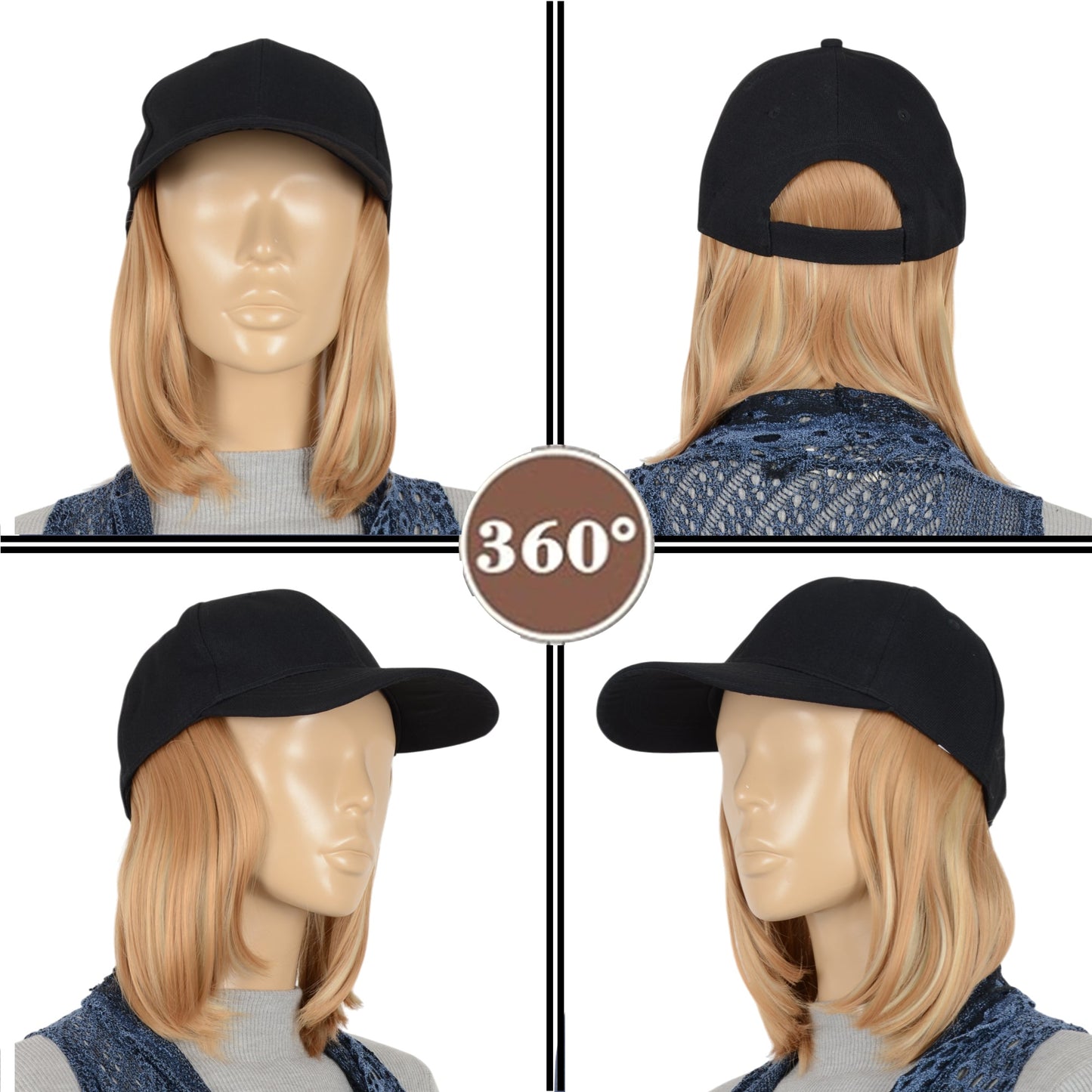 Adjustable Short Hair Wig Baseball Cap for Women with Natural Looking 10 Inch Bob Hairpiece for Outdoor and Daily Wear