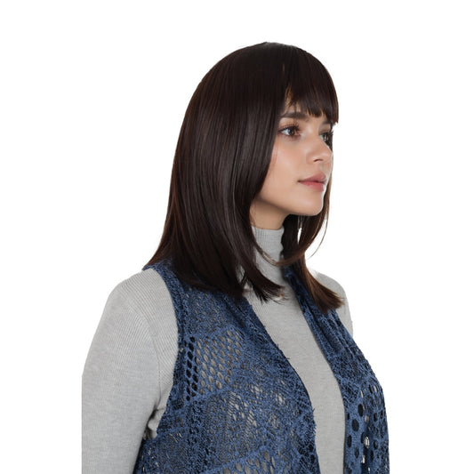 Medium Length Straight Bob Wigs 14 inch Synthetic with Bangs Daily Party Cosplay Hair Wig for Wome