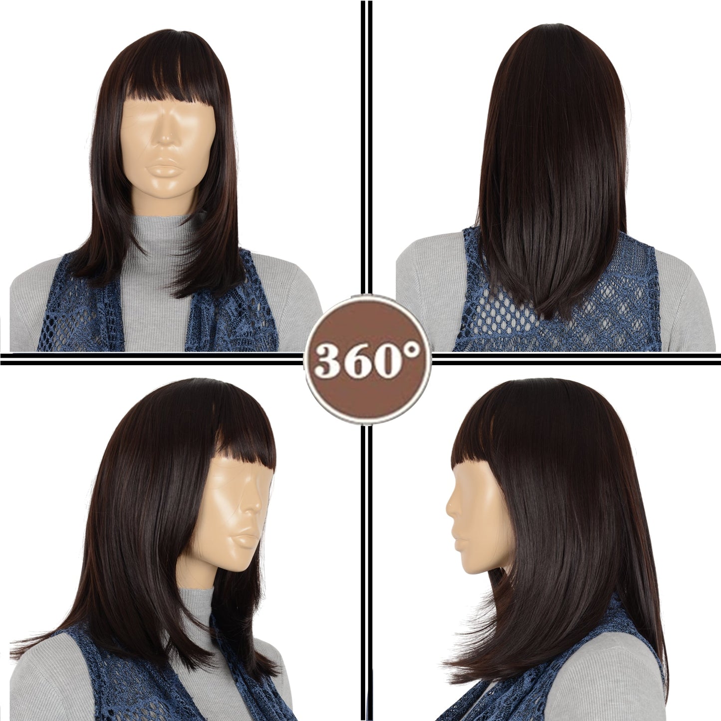 Medium Length Straight Bob Wigs 14 inch Synthetic with Bangs Daily Party Cosplay Hair Wig for Wome
