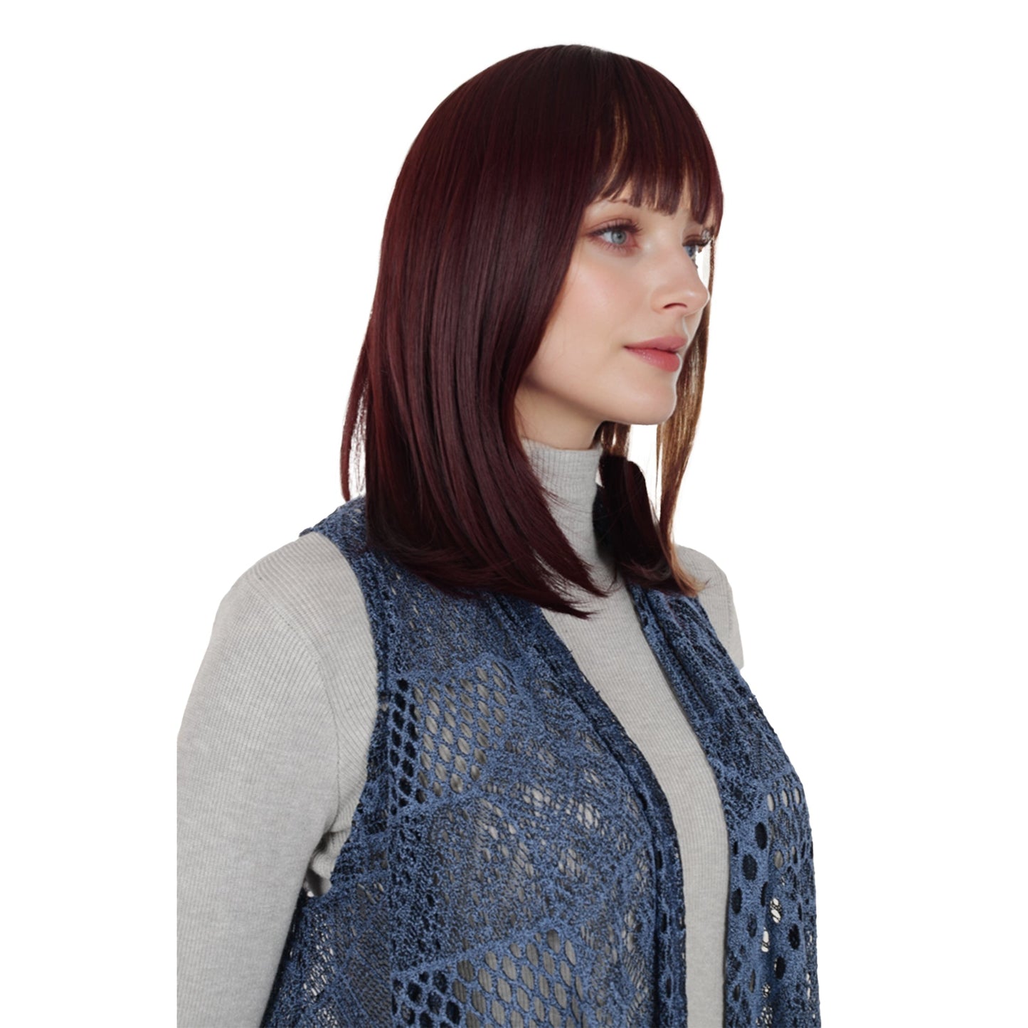 Medium Length Straight Bob Wigs 14 inch Synthetic with Bangs Daily Party Cosplay Hair Wig for Wome