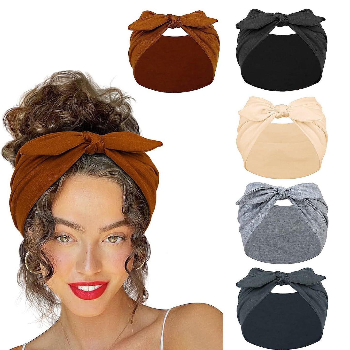 Fashion Bow Headbands Solid Color Moisture-Wicking Quick-Dry Elastic Sweat Hairbands