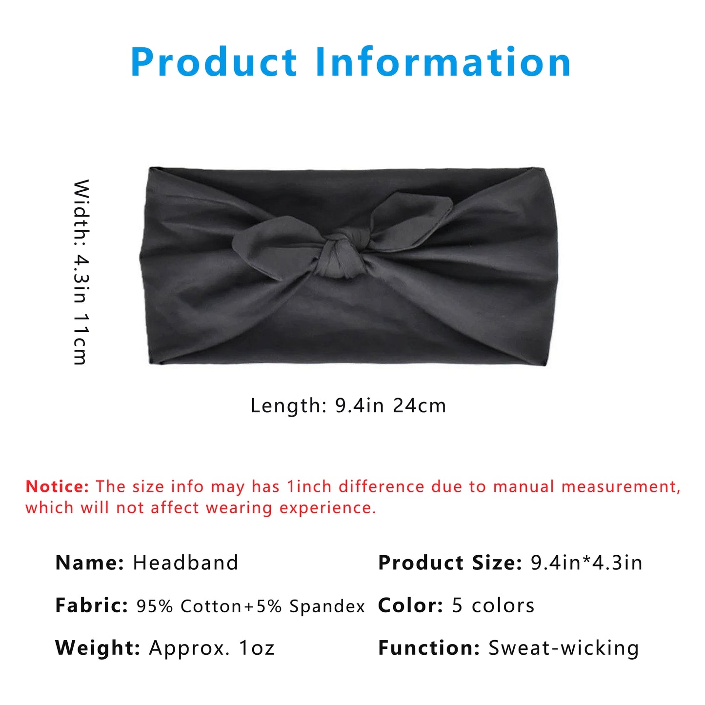 Fashion Bow Headbands Solid Color Moisture-Wicking Quick-Dry Elastic Sweat Hairbands