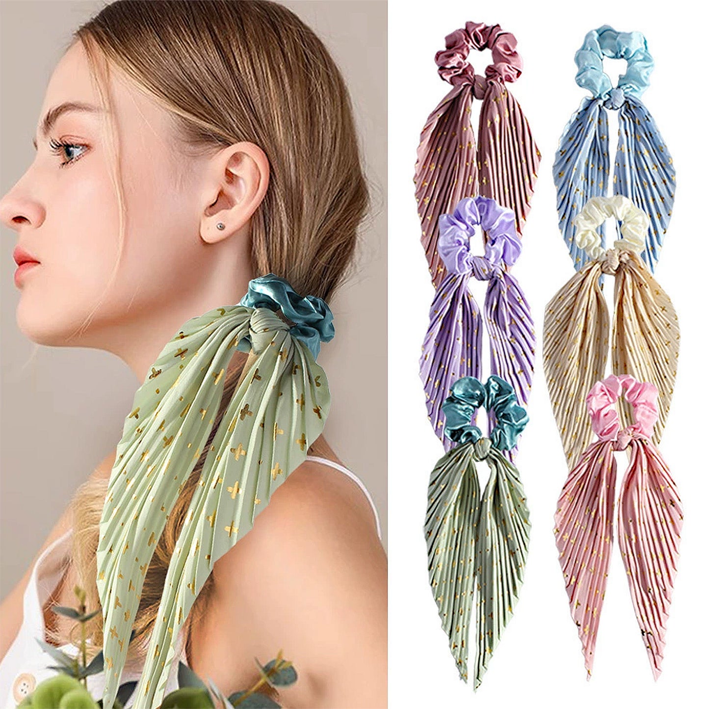 Elastic Hair Ties with Long Ribbon, Vintage Boho Hair Scrunchies for Women and Girls