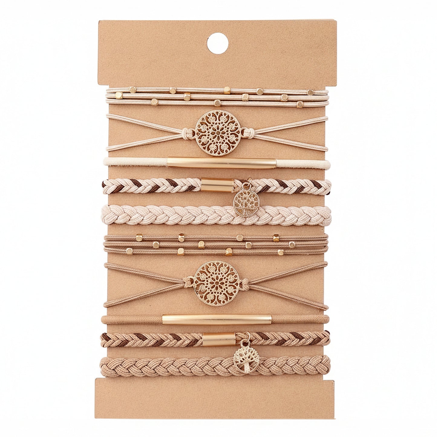 10PCs Hair Ties Bracelet for Women 5 Styles Soft Braided Boho Hair Bands Elastic Hair Accessories