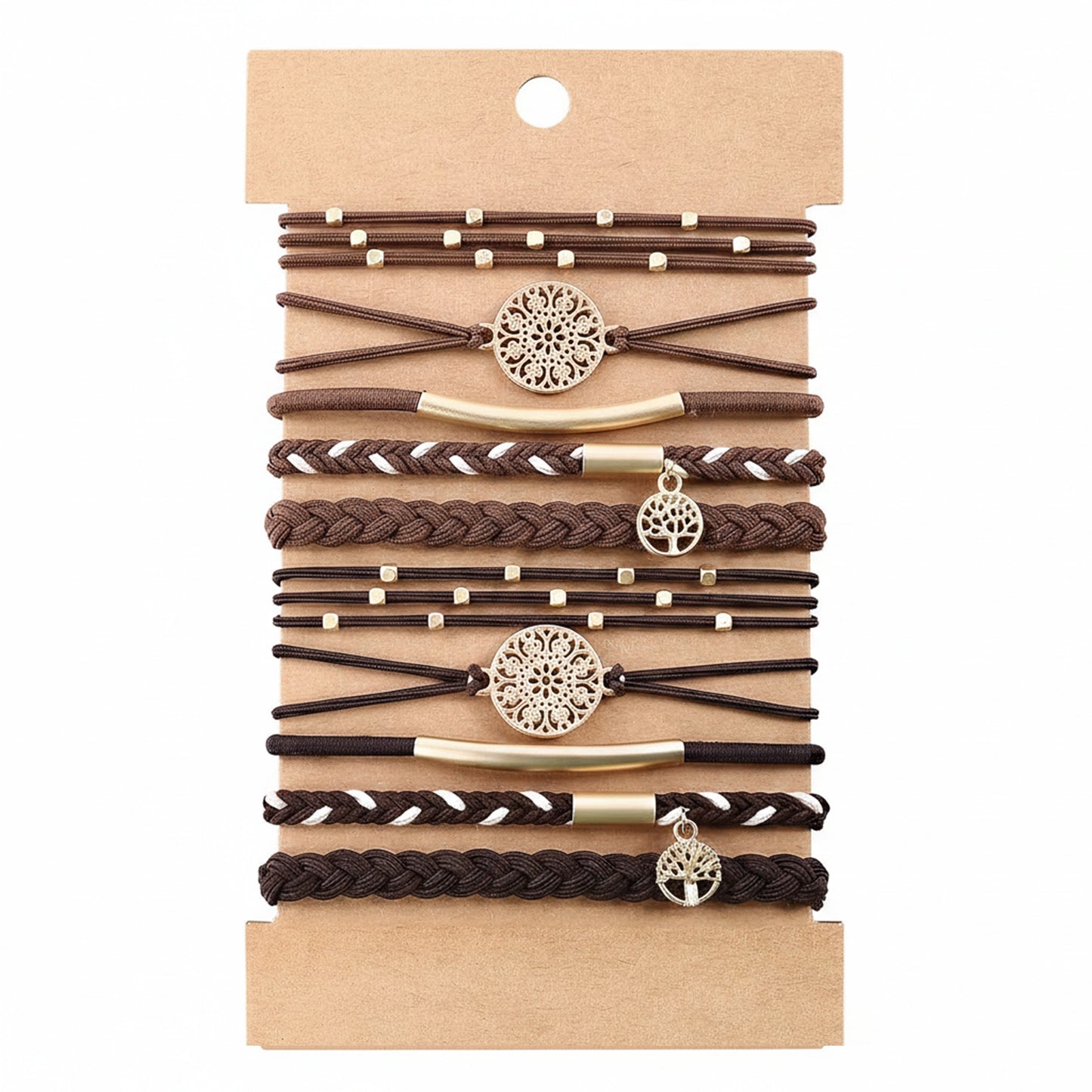 10PCs Hair Ties Bracelet for Women 5 Styles Soft Braided Boho Hair Bands Elastic Hair Accessories