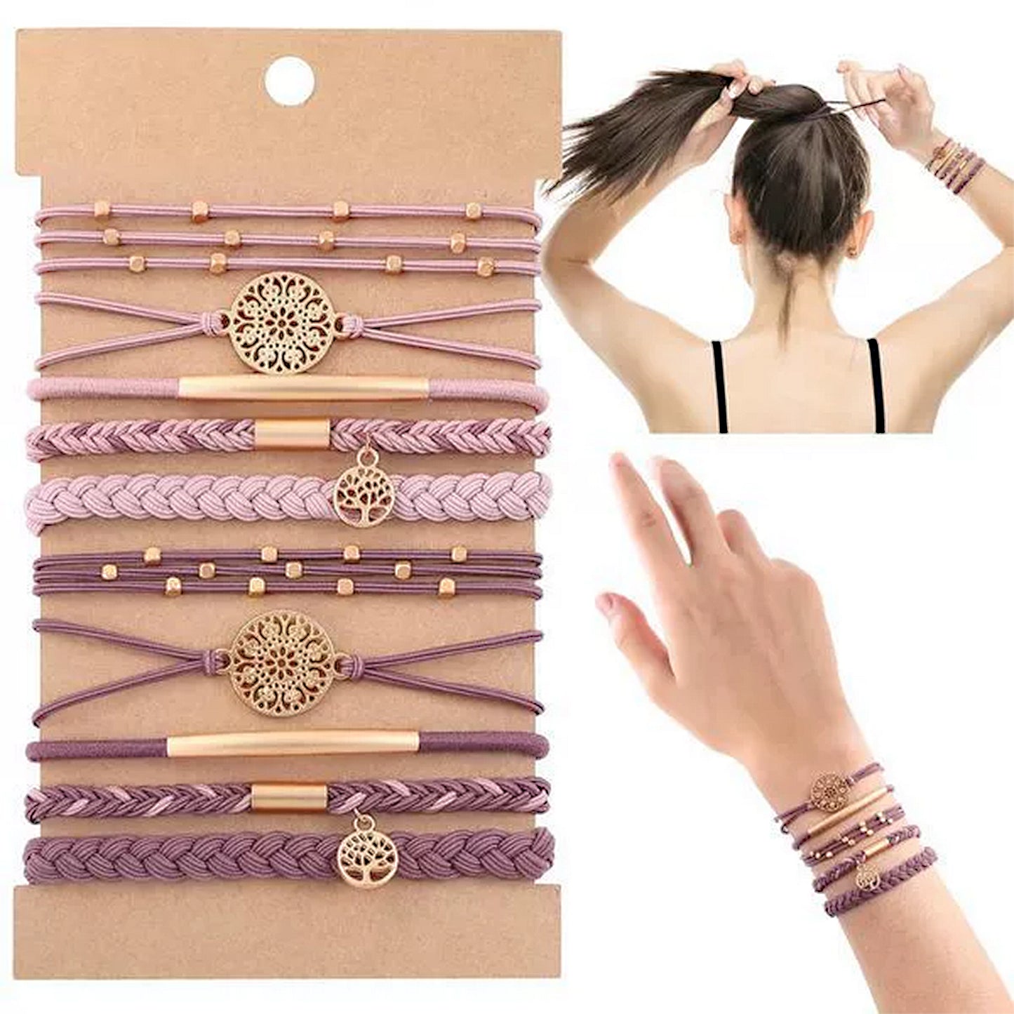 10PCs Hair Ties Bracelet for Women 5 Styles Soft Braided Boho Hair Bands Elastic Hair Accessories