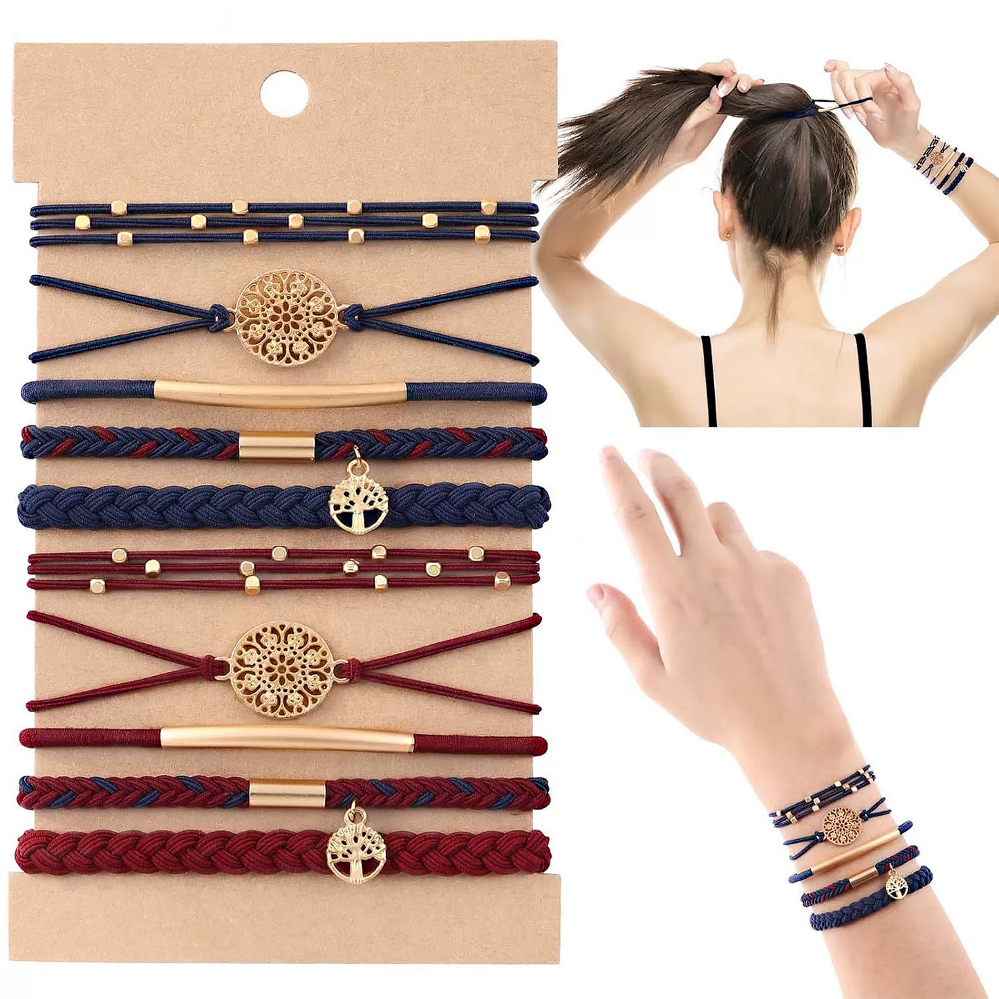 10PCs Hair Ties Bracelet for Women 5 Styles Soft Braided Boho Hair Bands Elastic Hair Accessories
