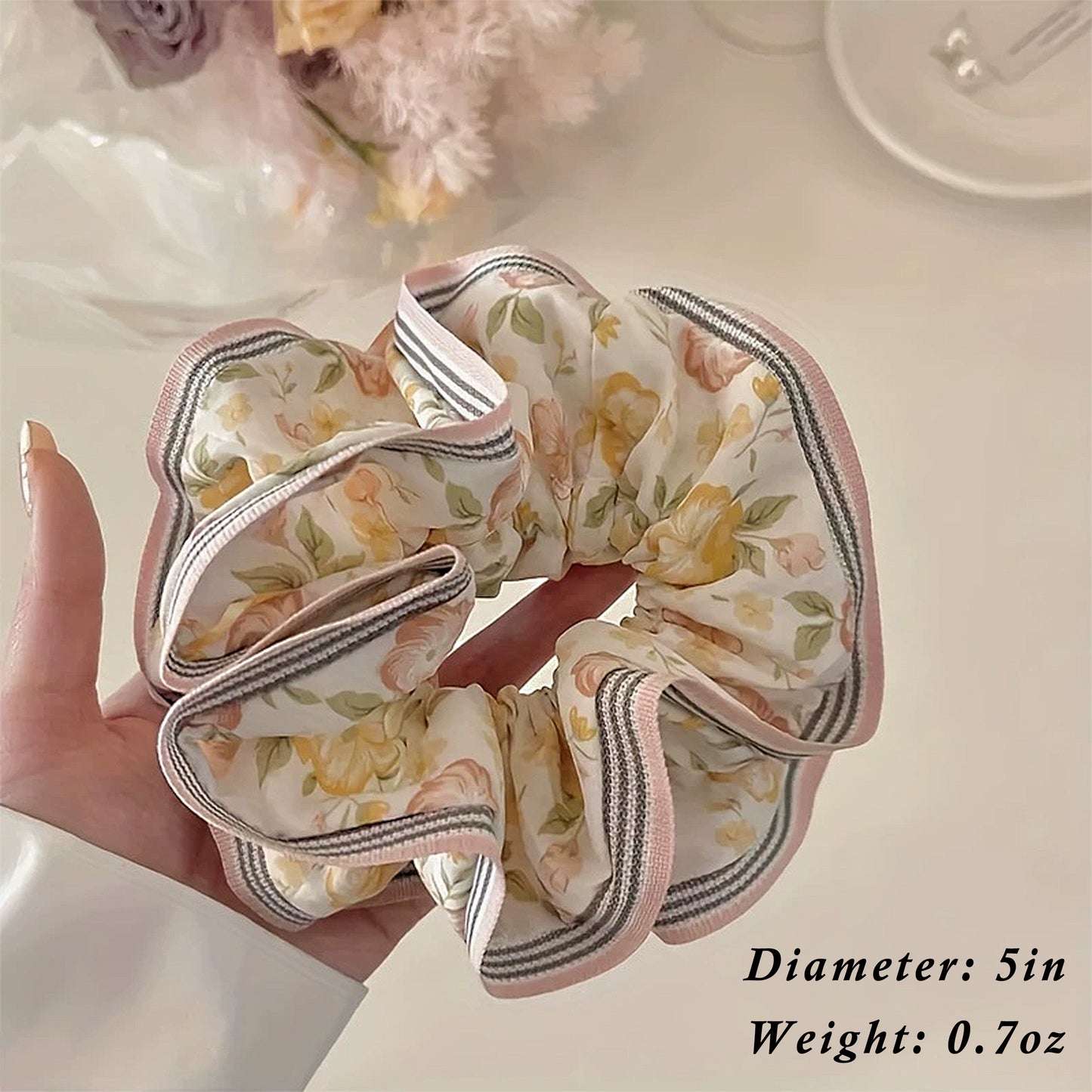 Retro Boho Oil Painting Hair Bands Ties Large Floral Scrunchies Elastic Hair Accessories for Women