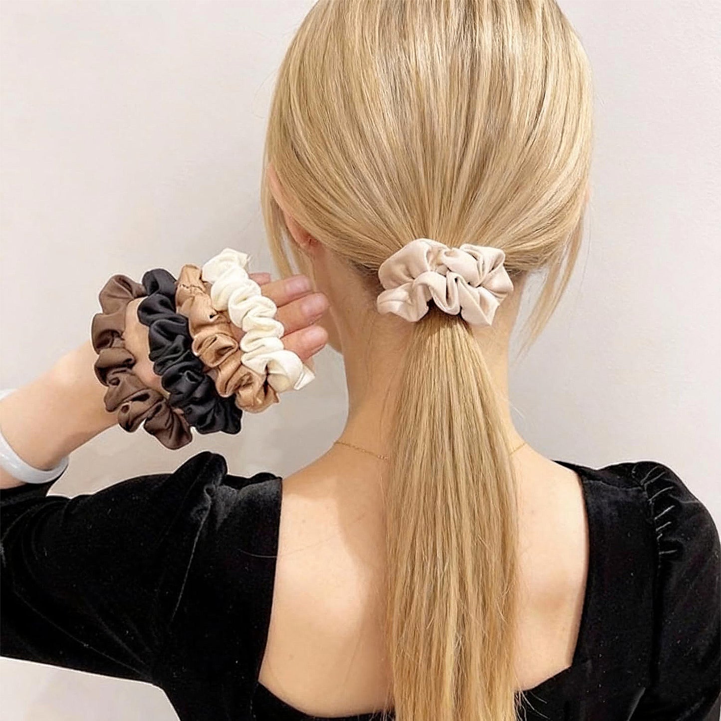 5PCs Classic Solid Color Hair Scrunchies Ties Hair Band Accessories for Women and Girls