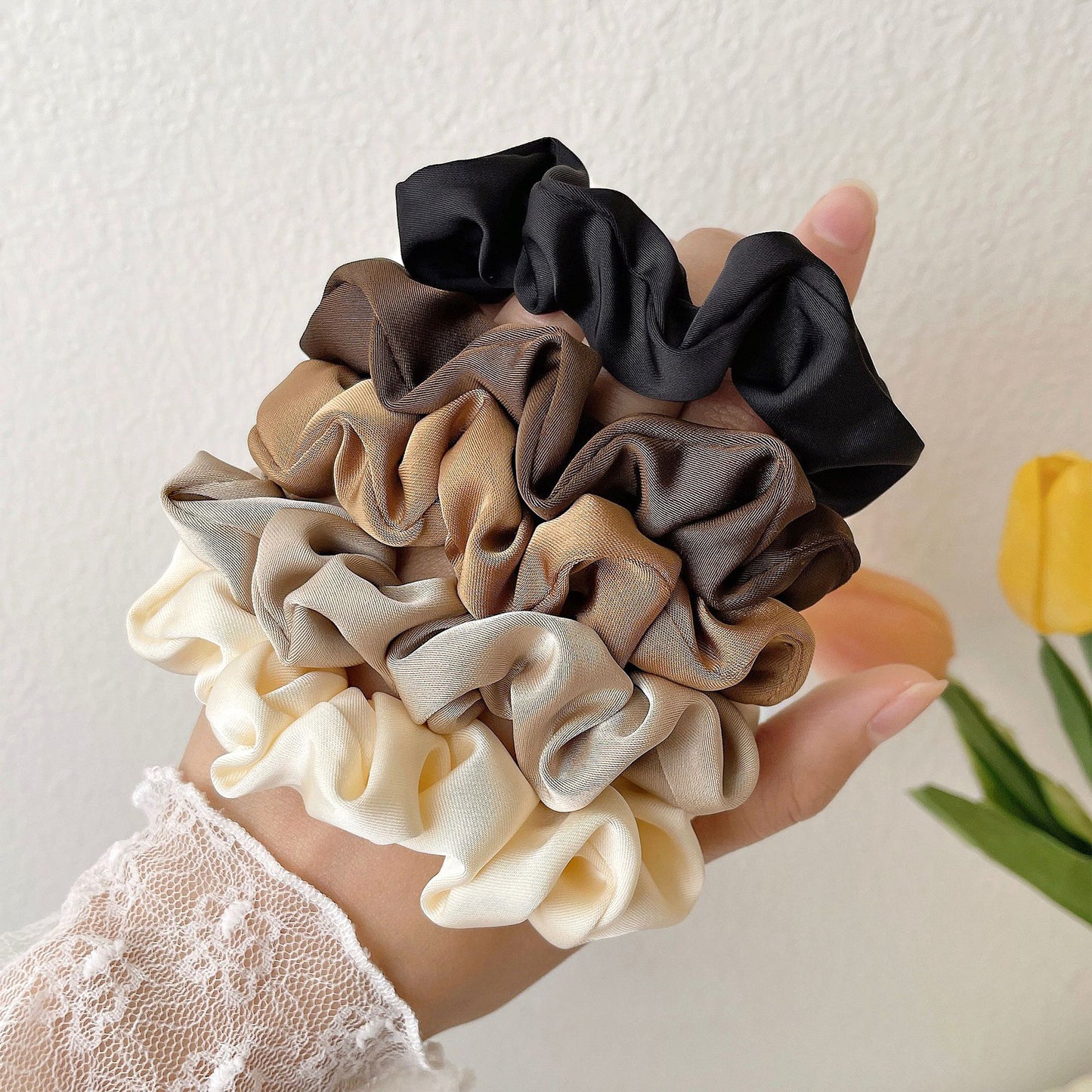5PCs Classic Solid Color Hair Scrunchies Ties Hair Band Accessories for Women and Girls