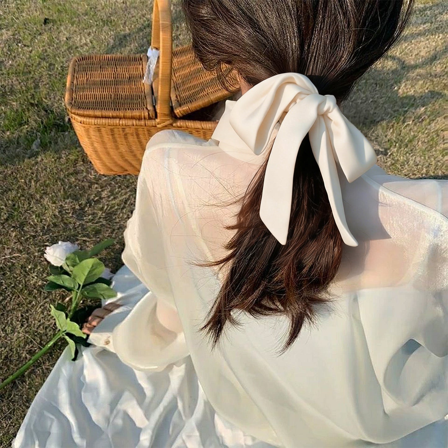 Knotted Bow Satin Hair Scrunchies Ties Elastic Hair Scarf Hair Bands Ponytail Holder for Women Girls