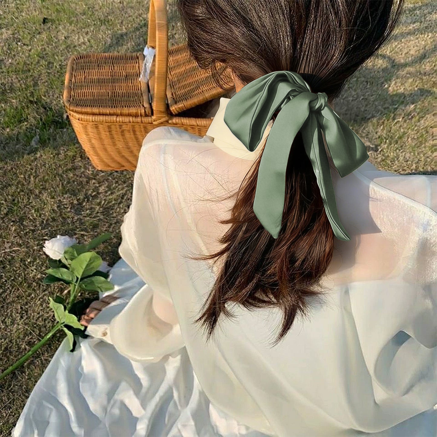 Knotted Bow Satin Hair Scrunchies Ties Elastic Hair Scarf Hair Bands Ponytail Holder for Women Girls