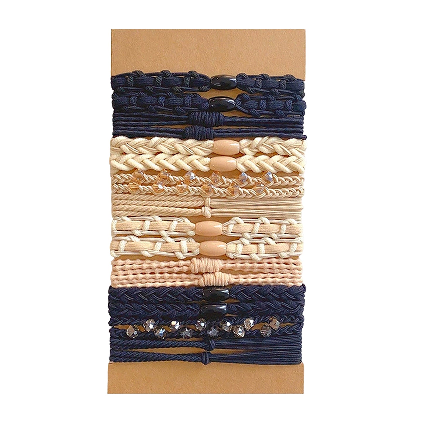 Textured Woven Elastic Hair Ties 10 PCs Assorted Stretch Ponytail Holders for Women and Girls