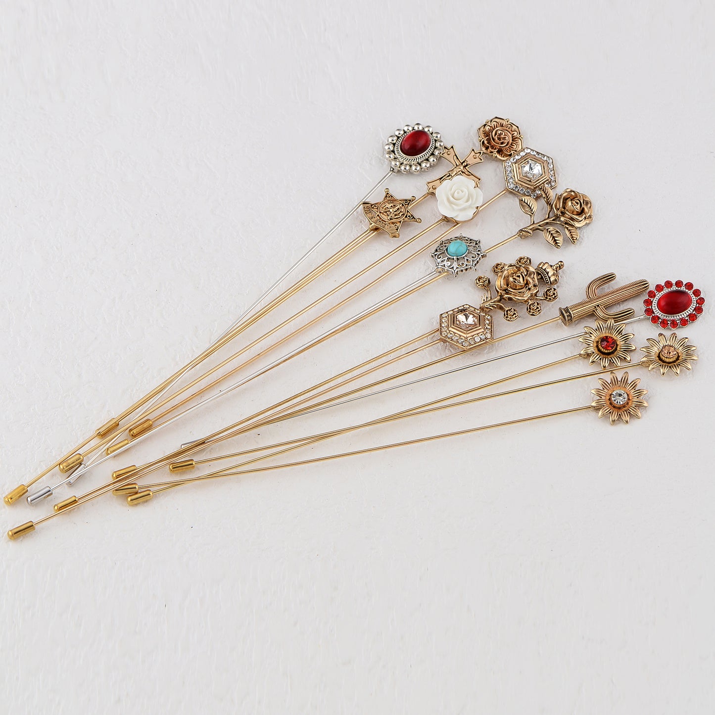 Western Floral and Star Hat Pin 8 inch ling Scarf Pin